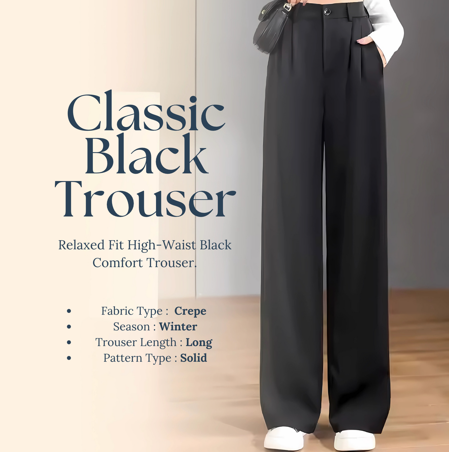 Relaxed Fit High-Waist Black Comfort Trouser