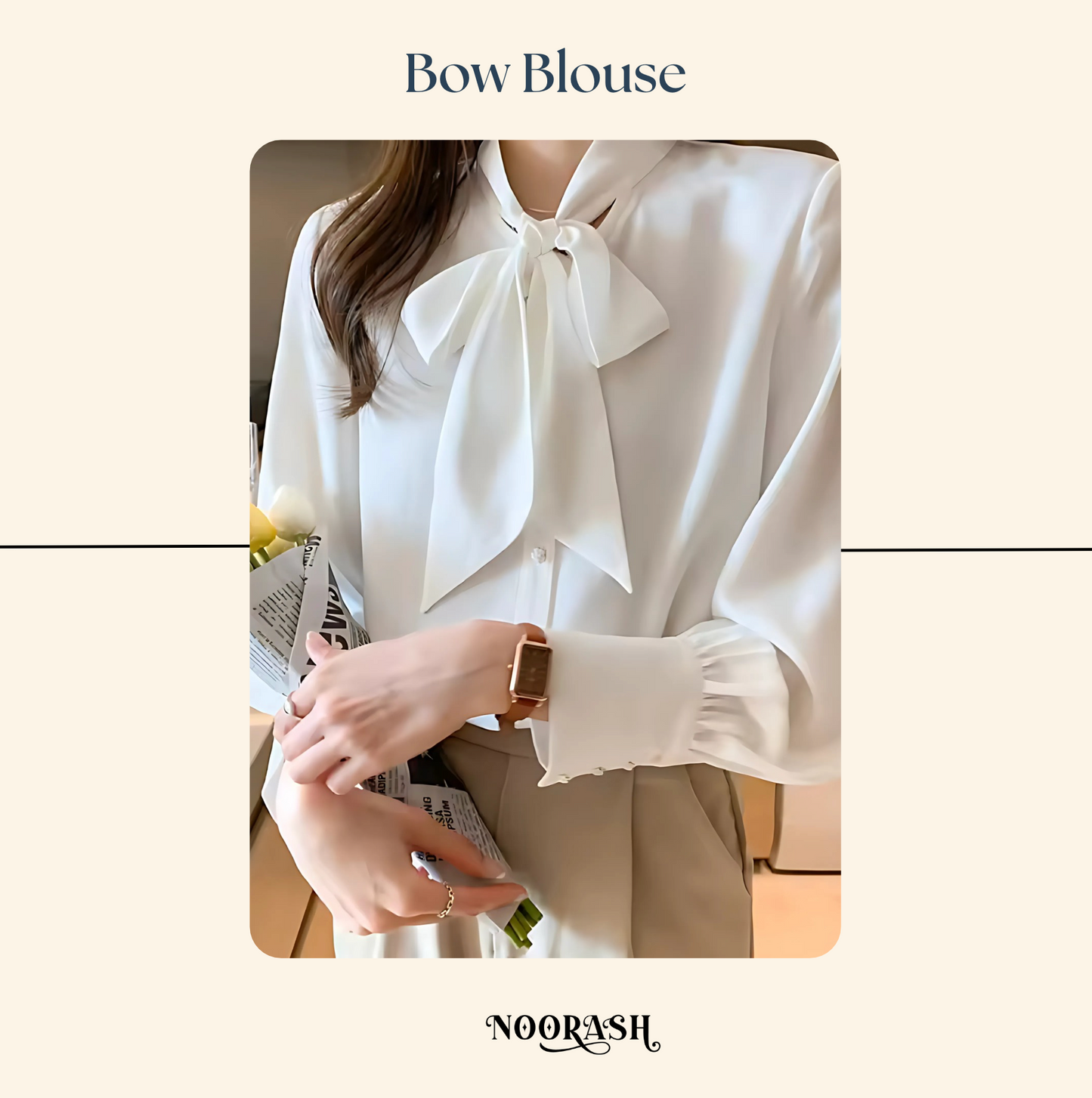 Sophisticated White Bow Blouse